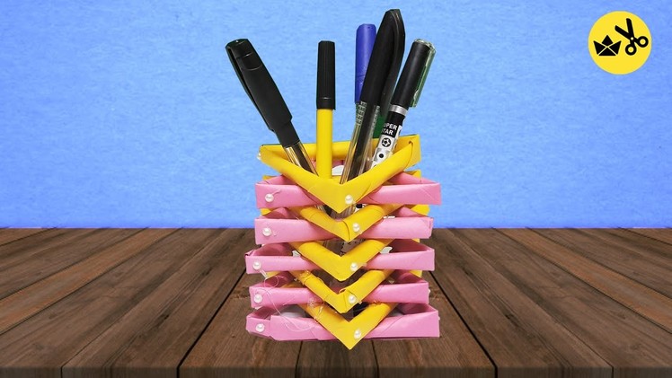How to make a paper Pen Stand? (Pen Holder) | Home Crafts Ideas | Art & Craft | Brighty Craft