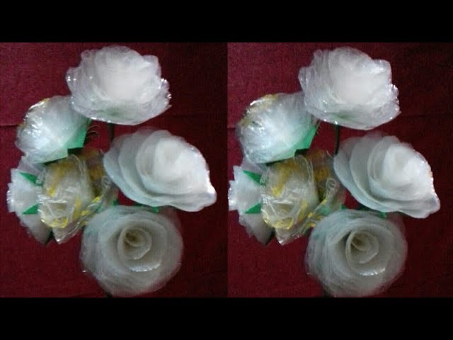 How to make flower from polythene bag | best out of waste reuse idea with carry bags