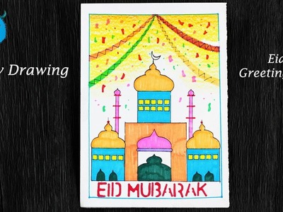 How to Make Handmade Eid Greeting Card Drawing Idea for Kids Easy with Color Pencils