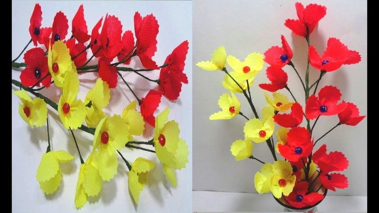 How to Make Red & Yellow Shopping Bag Flowers || DIY Making Flower Bunches Using Shopping Bag