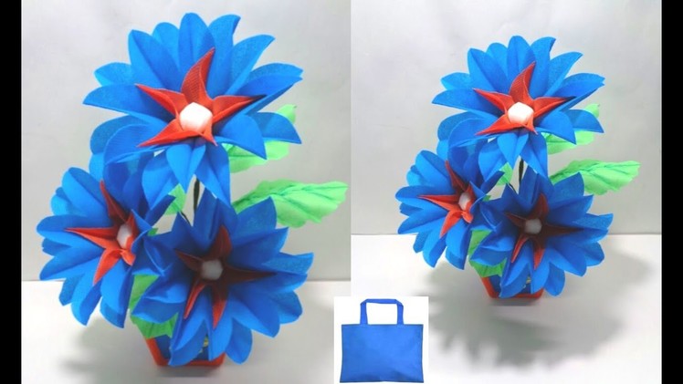 How to Make Shopping Bag Flowers|| Making Flowers Using Waste Shopping Bag || DIY Room Decor Idea