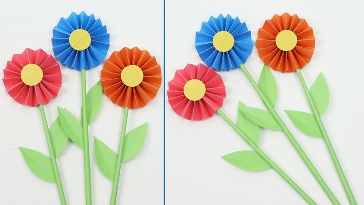 How to Make Simple Flowers from Paper - DIY Easy Paper Flower Making - DIY Paper Stick Flowers
