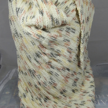 Knitted Women’s Cream With Brown, Grey And Yellow Flecks Ribbed Triangular Shawl – Free Shipping
