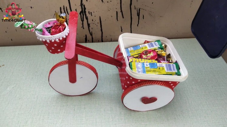 DIY -Handmade Bicycle Using old CD and Ice cream Pot || Best out of waste