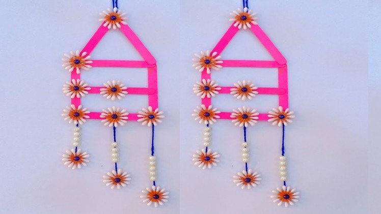 DIY Wall Hanging with Icecream Stick and Cotton Buds Reuse of waste