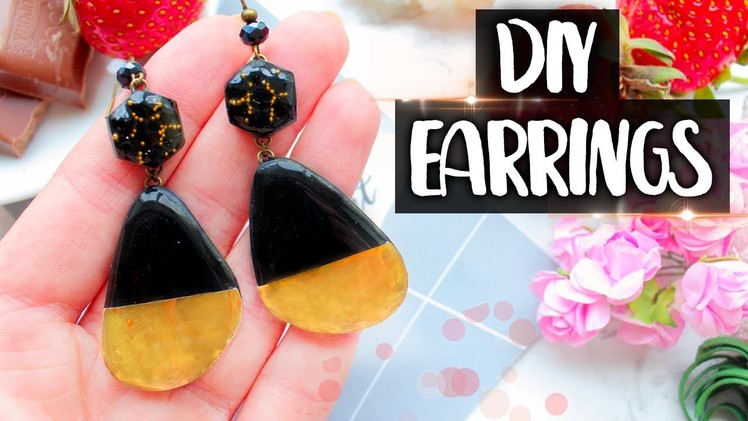 Fashion Earrings with Epoxy Resin and Gold Film ● DIY ● Polymer Clay