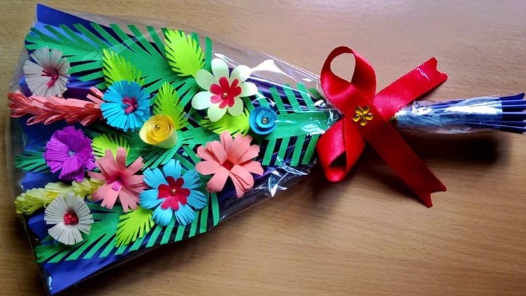 Flower bouquet.flower bouquet making.easy flower bouquet making.flower making.paper craft.easy craft