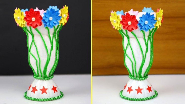 Flower Vase Out Of Waste Plastic Bottle and Paper flowers || Best Out of Waste Flower Vase at Home