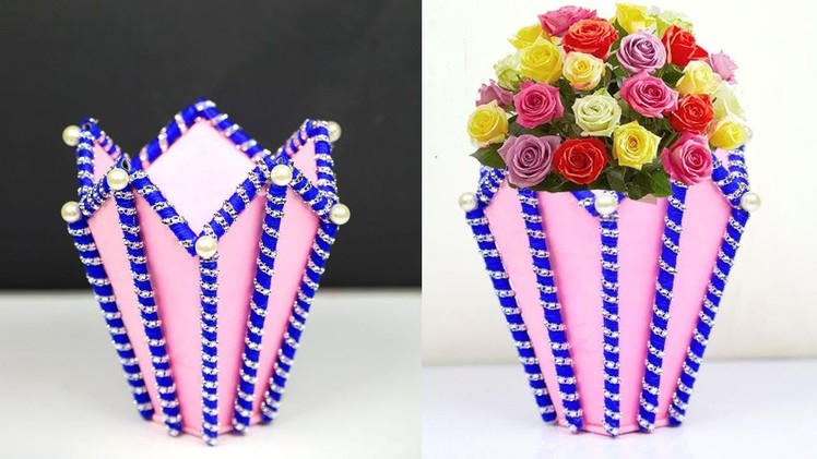 Handmade Paper and Cardboard Stylish Flower Vase || DIY Easy Paper Flower Vase