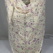Knitted Women’s Cream And Purple Flecked Triangular Lace Effect Shawl – Free Shipping