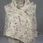 Knitted Women’s Cream And Purple Flecked Triangular Lace Effect Shawl – Free Shipping