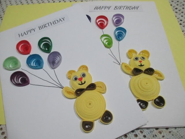 Paper quilling teddy bear - Birthday card
