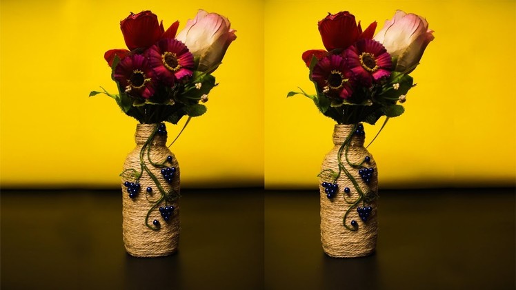 Amazing!!! DIY Flower Vase From Empty Bottle and Jute | Best out of waste idea | DIY Room Decor