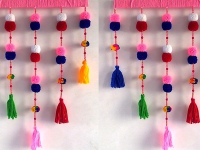 Best Out of Waste Woolen Wall Hanging Toran. DIY Pom Pom - Wall Hanging Idea. Woolen Craft Idea