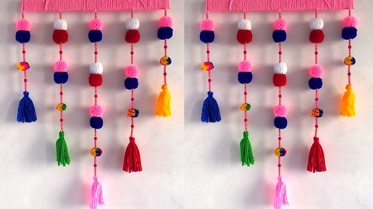 Best Out of Waste Woolen Wall Hanging Toran. DIY Pom Pom - Wall Hanging Idea. Woolen Craft Idea