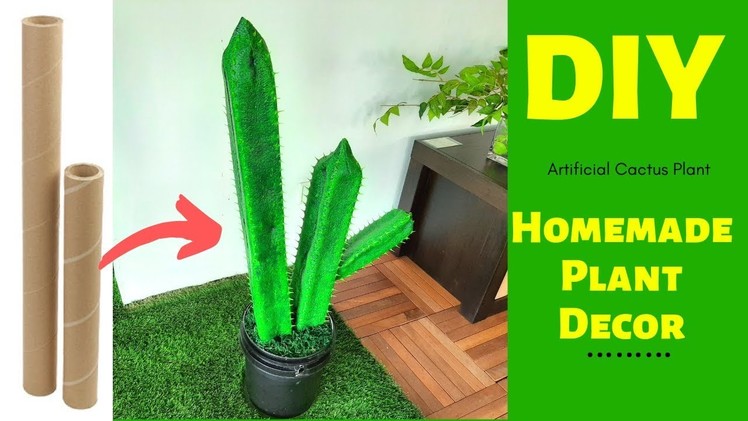 DIY-Artificial Big Cactus Plant with Cardboard