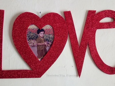 DIY Love Photo Frame From Cardboard and Glitter Sheet | Photo frame making at home