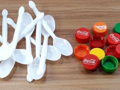 DIY Plastic spoon & plastic bottle caps reuse idea | DIY art and craft | DIY HOME DECO