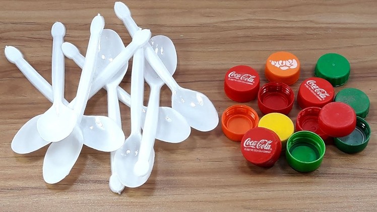 DIY Plastic spoon & plastic bottle caps reuse idea | DIY art and craft | DIY HOME DECO
