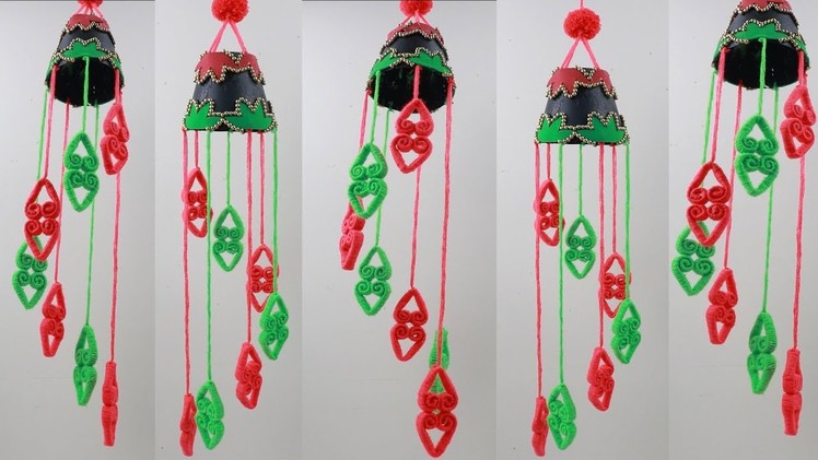 DIY Wool & plastic bottle Wind Chime. Best out of Waste Wool Craft. Home Decor. Woolen Jhumar