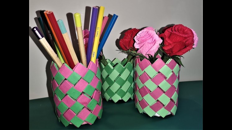 How to Make a PAPER Pencil Holder. Paper Flower Vase. Paper Pen Stand. Suport creioane din hartie