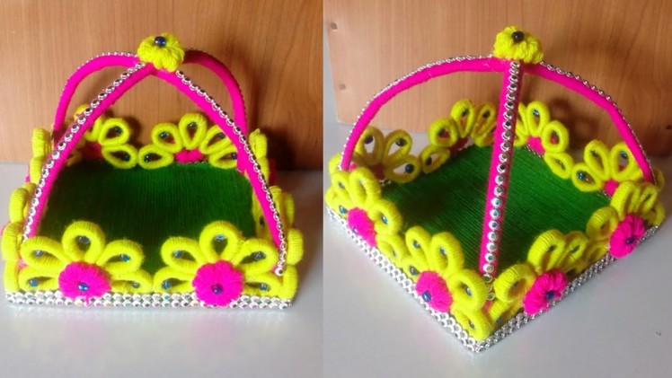Newspapers and woolen basket making!! DIY easy flower basket !!Best out of waste woolen craft!!