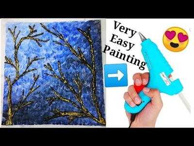 DIY Easy Beautiful Painting Using Glue Gun| Beautiful Easy Acrylic Painting by Tulika Jagga