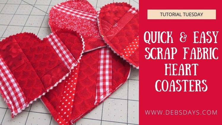 Fabric Scrap Heart Coasters - Easy Sewing Project