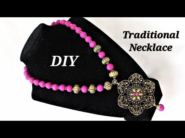 How To Make Round Polymer Clay Beads | Gorgeous Traditional Necklace With Round Beads & Pendant Base