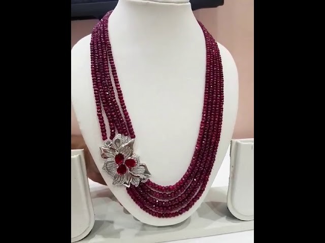 KAYA JEWELS NATURAL RUBY BEADS GORGEOUS NECKLACE WITH STONE STUDDED PENDANT