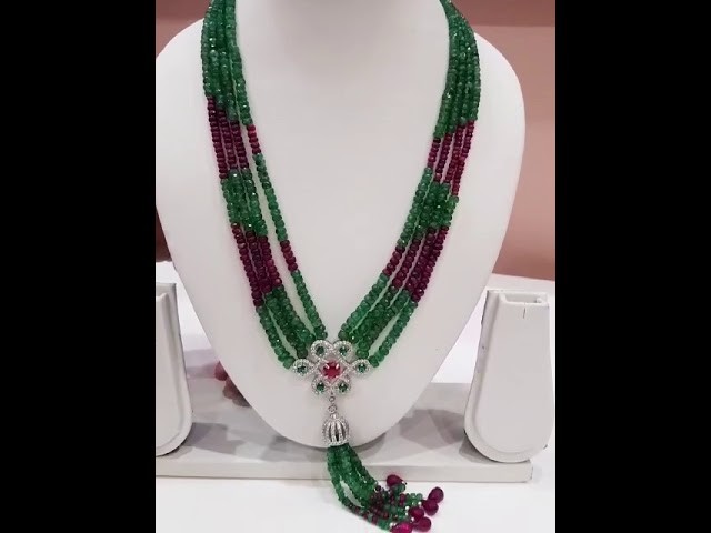 NATURAL RUBY EMERALD SAPPHIRE FACETED BEADS NECKLACE
