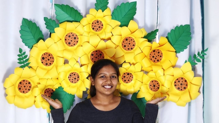 Paper Sunflower Birthday decoration- Easy and simple wall decoration ideas