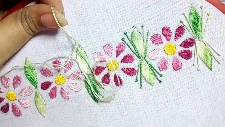 #87# Embroidery Border Design with Kashmiri Stitch and French Knot Stitch