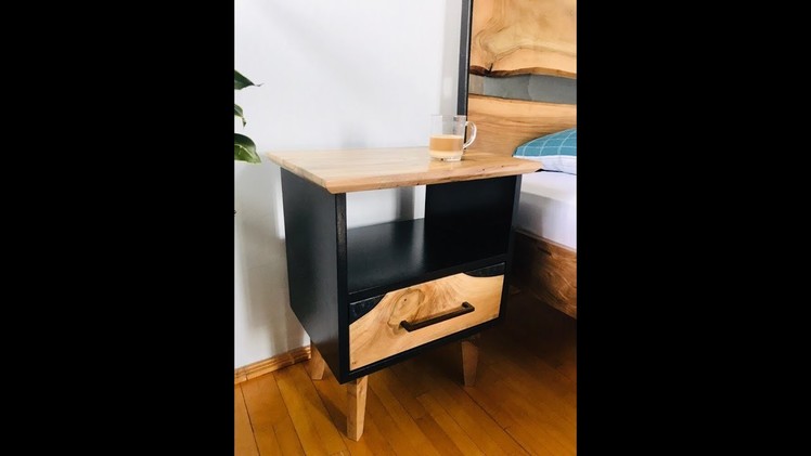 DIY nightstand made with walnut wood, MDF and epoxy resin. woodworking. noptiera nuc