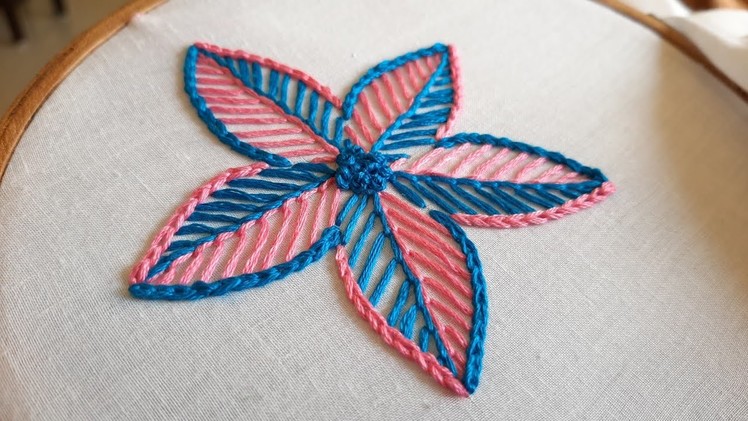 Easy Double Colour Flower with Basic Stitches (Hand Embroidery Work)