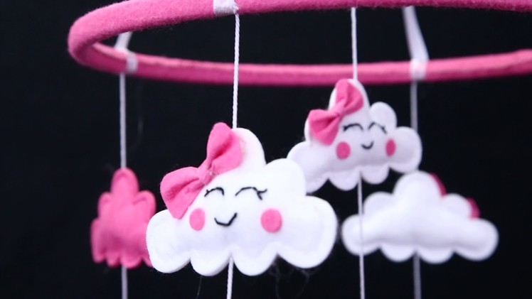 Handmade Felt Baby Crib Mobile Pink smiling face Felt Nursery Ceiling Decoration for Girls Boys