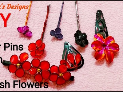 How To Make Hairpins With Nail Polish Flower. Nail Polish Flowers Tutorial. DIY.