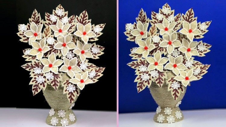 How to Make Jute Flower with Plastic Bottle Vase | Jute Art and Craft | Jute Craft Decoration Design