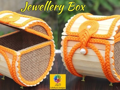 Jewellery Box made from Jute Rope and Popsicle Sticks | Jute Jewellery Box | Pop Stick Craft Idea