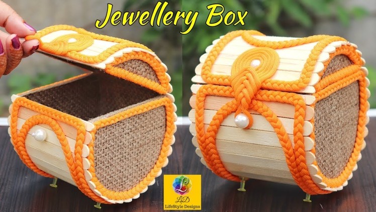 Jewellery Box made from Jute Rope and Popsicle Sticks | Jute Jewellery Box | Pop Stick Craft Idea
