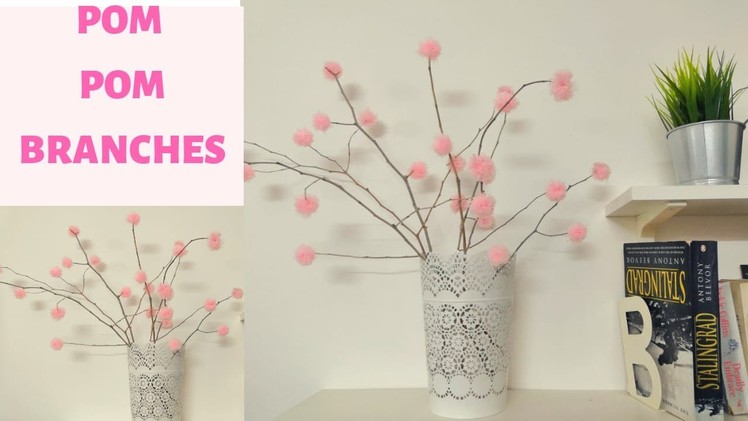 Pom Pom Branches.How to Make Beautiful Pom Pom Flowers.DIY Woolen  Flowers