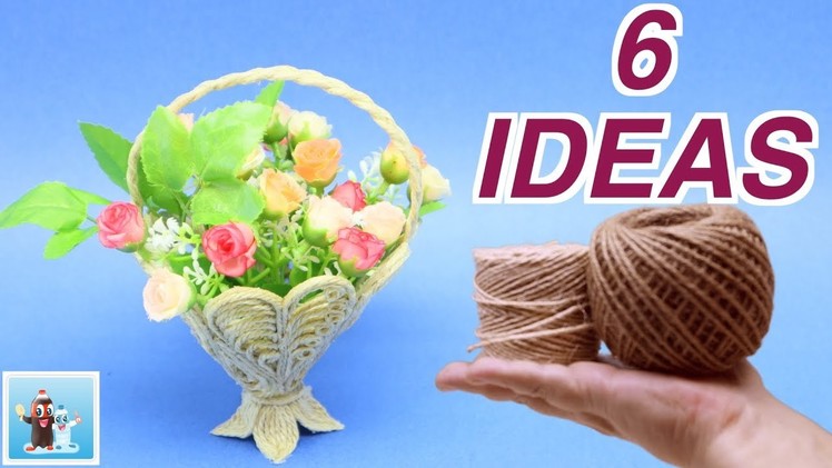 6 Awesome Ideas Flower Baskets from Jute Rope Art and Craft