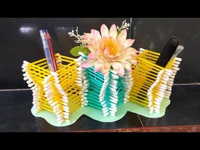 Best Craft Ideas With Cotton Buds | Pen Stand and Floor Vase | Cotton Buds Craft ideas