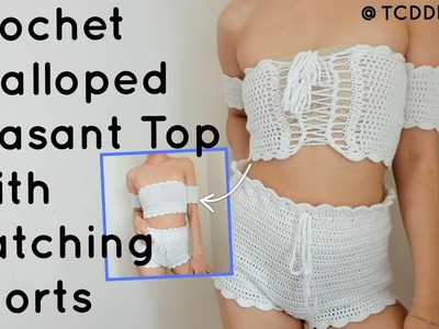 Crochet Scalloped Peasant Top with Matching Shorts | Tutorial DIY