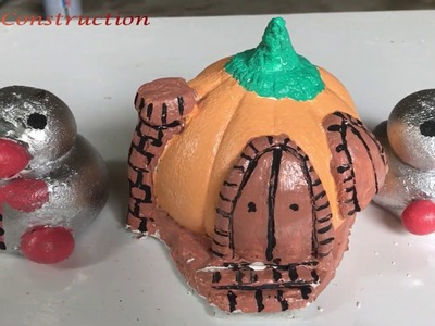 DIY - Cement craft ideas. Create a pumpkin-shaped house from cement and foot socks