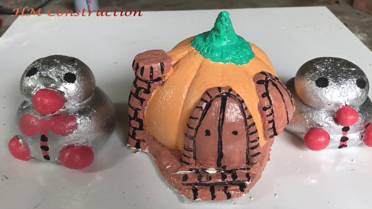 DIY - Cement craft ideas. Create a pumpkin-shaped house from cement and