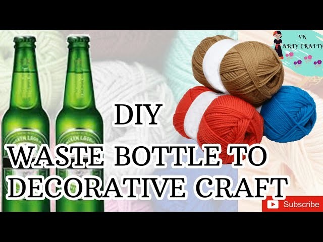 DIY decorative item out of waste bottle and wollen thread.beer bottle crafts.best out of waste