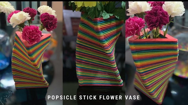 DIY Flowers Vase - popsicle stick craft ideas.How to make ice cream stick flower vase.craft ideas