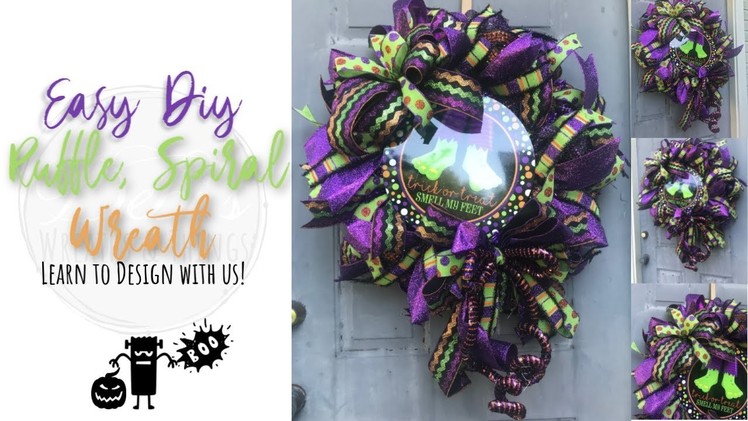 Easy DIY Ruffle curl spiral wreath with ribbons and bows