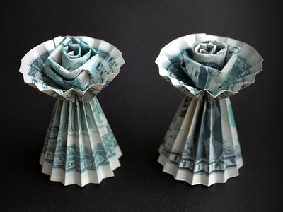 My Money STAND (flower vase) WITH ROSE | Origami Dollar Tutorial DIY by NProkuda